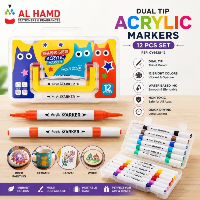 CY6628-12 - DUAL - Acrylic Markers - 12Pcs Set