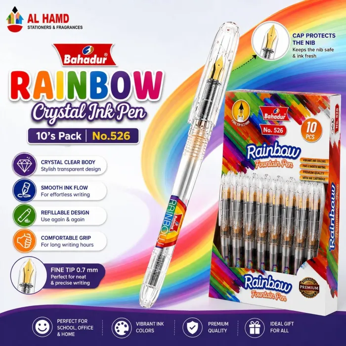 Bahadur Rainbow Crystal Ink Pen 10's No.526
