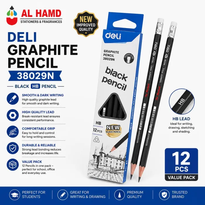 38029N GRAPHITE Deli Pencil - 12Pcs Pkt ( Black HB )