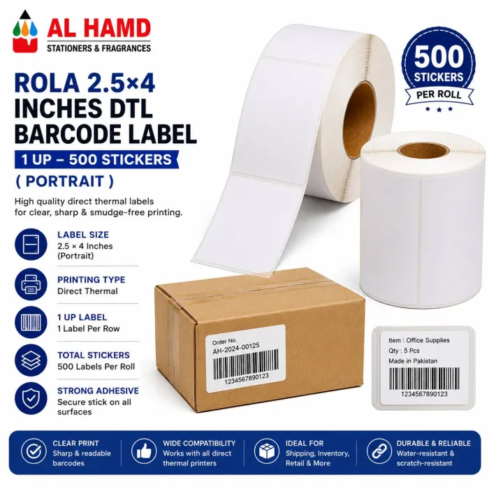 Rola 2.5*4 inches DTL - 1 up - 500 Stickers - Barcode Label ( Portrait )
