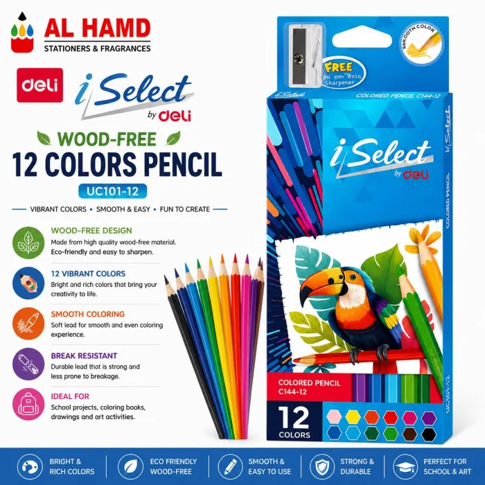 WOOD-FREE - 12Colors Pencil - iSelect by deli - UC101-12