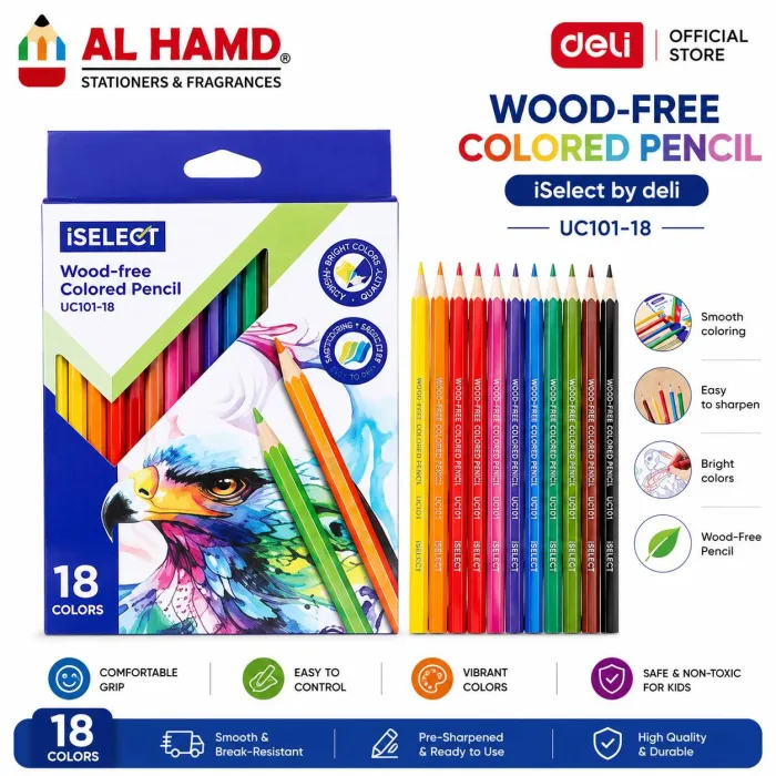 WOOD-FREE - 18Colors Pencil - iSelect by deli - UC101-18