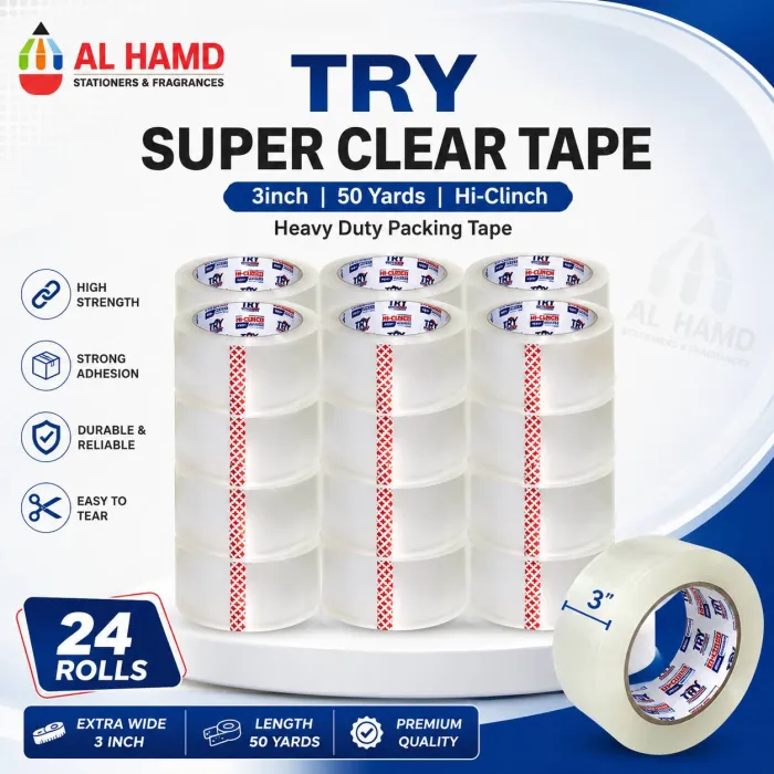 TRY Super Clear Tape 3inch 50Yards Hi-Clinch