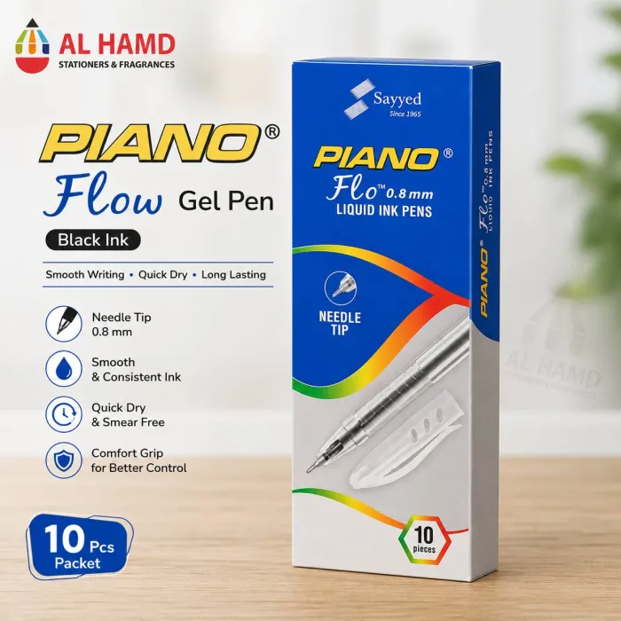 Piano Flow Gel Pen Black - 10Pcs Pkt