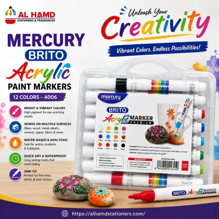 MERCURY BRITO - Acrylic Paint Markers 12 Colors - 4006